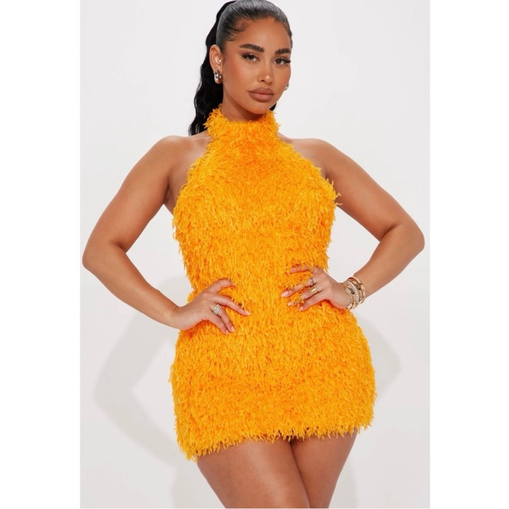 Fashion Nova Orange Halter Neck Bodycon Mini Dress
